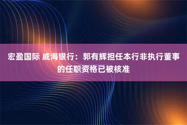 宏盈国际 威海银行：郭有辉担任本行非执行董事的任职资格已被核准